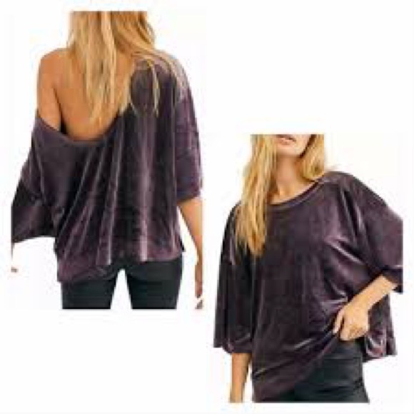 We The Free (Free People) Valerie Velour Top in Purple - Picture 2 of 3